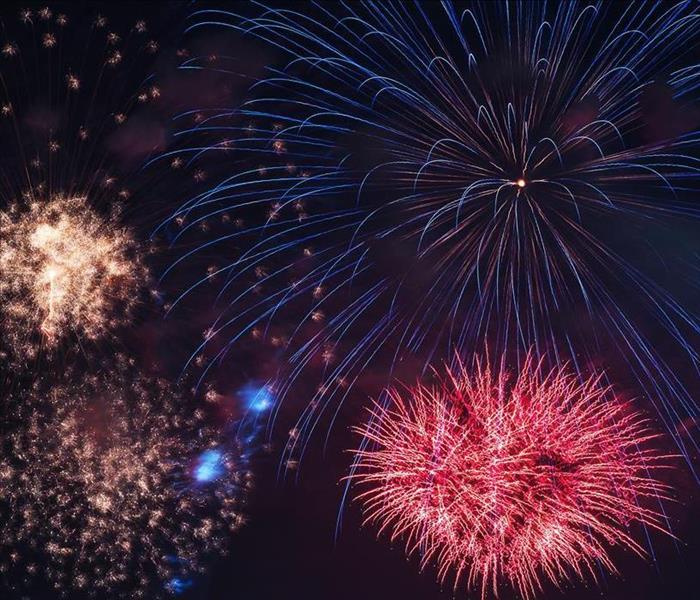 Colorful fireworks against a dark sky. 